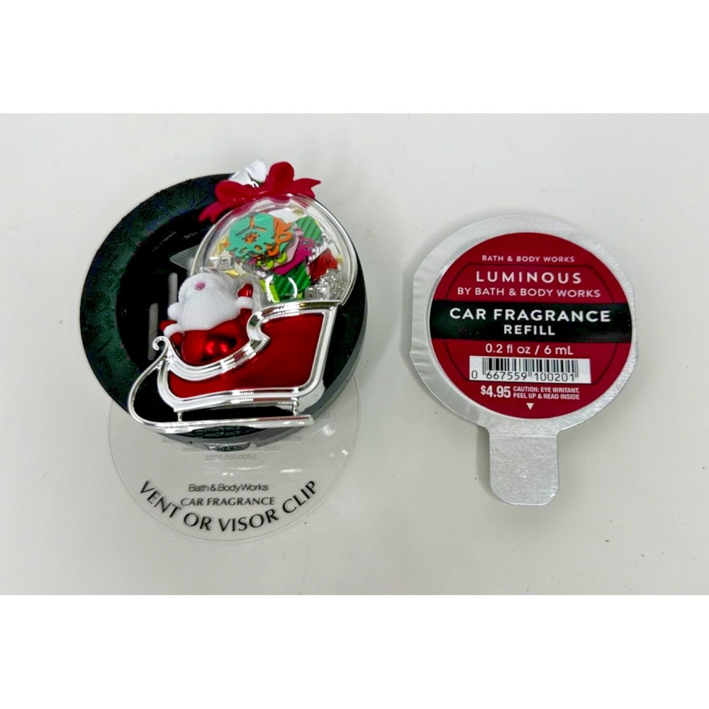 Vent Visor Clip Santa Sled Snow Globe Luminous Scent NEW Christmas Bath & Body